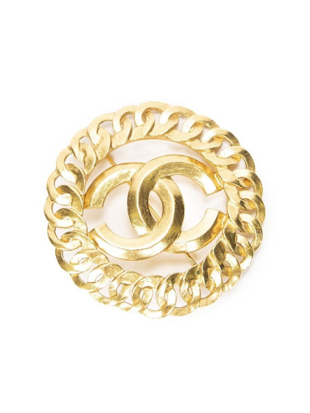 Chanel CC Interlaced Chain Round Brooch Gold Plated
